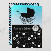 Blue & Black Button Boy Baby Shower Einladungen (Vorne/Hinten)