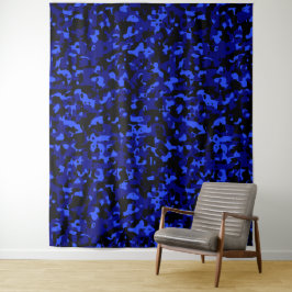 Blue Black Camouflage Tapestry Wandteppich