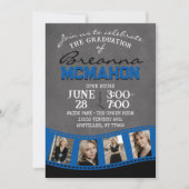 Blue & Black Chalkboard Foto Filmstrip Grad Einladung (Vorderseite)