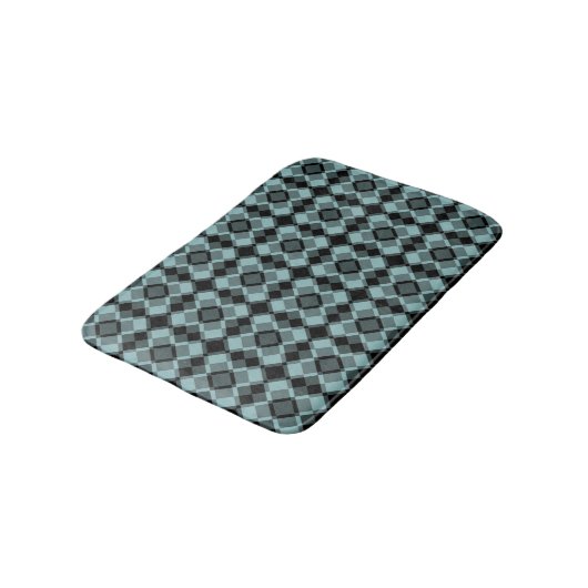 Blue Black Checker Argyle Pattern Badematte (Schrägansicht)