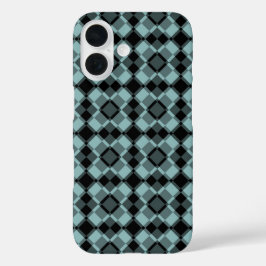 Blue Black Checker Argyle Pattern iPhone 16 Hülle