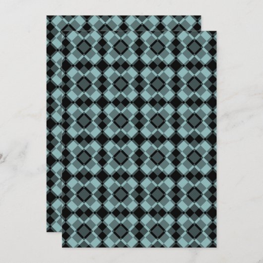 Blue Black Checker Argyle Pattern Einladung (Vorne/Hinten)
