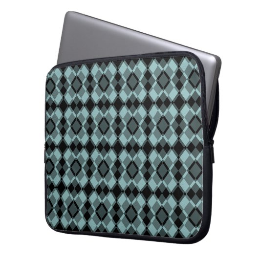 Blue Black Checker Argyle Pattern Laptopschutzhülle (Vorderseite Links)
