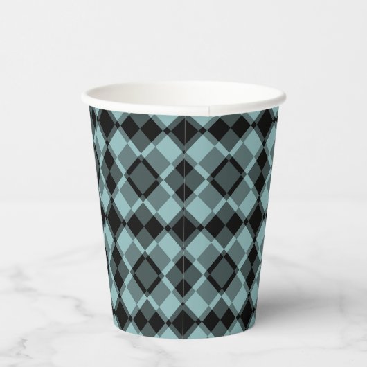 Blue Black Checker Argyle Pattern Pappbecher (Rechts)