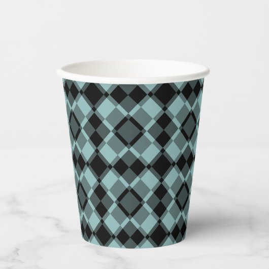 Blue Black Checker Argyle Pattern Pappbecher (Vorderseite)