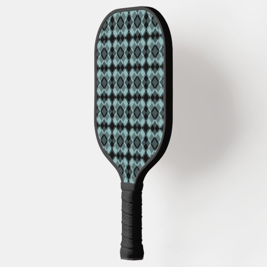 Blue Black Checker Argyle Pattern Pickleball Schläger (Links)