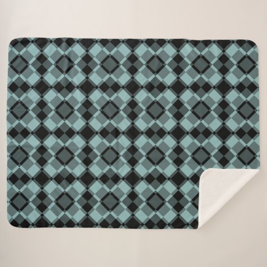 Blue Black Checker Argyle Pattern Sherpadecke (Vorderseite (Horizontal))