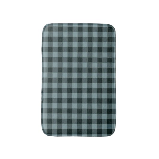Blue Black Checkered Gingham Pattern Badematte (Vorderseite Vertikal)