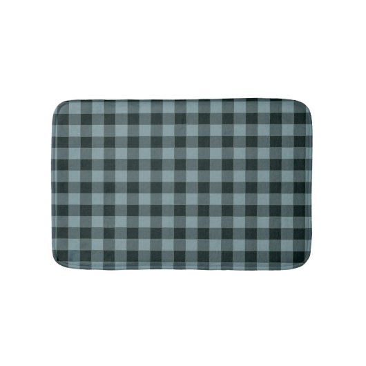 Blue Black Checkered Gingham Pattern Badematte (Vorderseite)