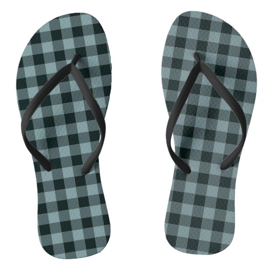 Blue Black Checkered Gingham Pattern Badesandalen (Fußbett)
