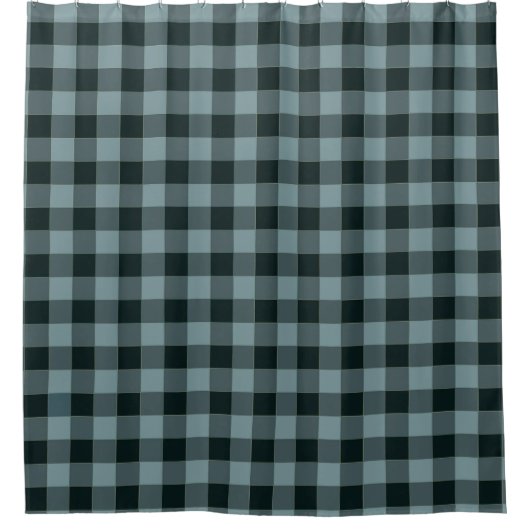 Blue Black Checkered Gingham Pattern Duschvorhang (Vorderseite)
