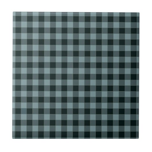 Blue Black Checkered Gingham Pattern Fliese (Vorderseite)