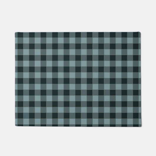 Blue Black Checkered Gingham Pattern Fußmatte (Vorderseite)