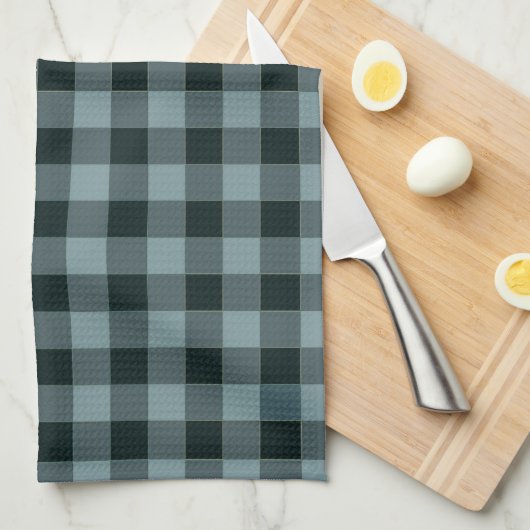 Blue Black Checkered Gingham Pattern Geschirrtuch (Viertel Falte)