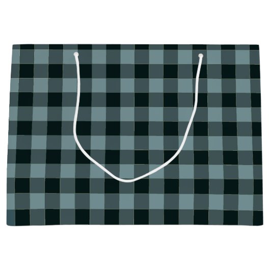 Blue Black Checkered Gingham Pattern Große Geschenktüte (Vorderseite)