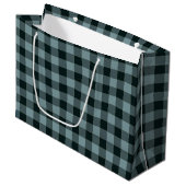 Blue Black Checkered Gingham Pattern Große Geschenktüte (Vorderseite Schrägansicht)