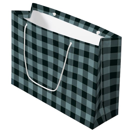 Blue Black Checkered Gingham Pattern Große Geschenktüte (Vorderseite Schrägansicht)