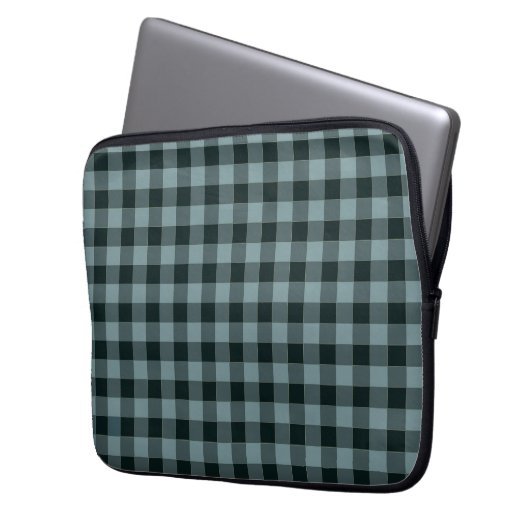 Blue Black Checkered Gingham Pattern Laptopschutzhülle (Vorderseite Links)