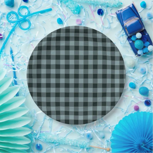 Blue Black Checkered Gingham Pattern Pappteller (Party)