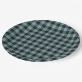 Blue Black Checkered Gingham Pattern Pappteller (Schrägansicht)
