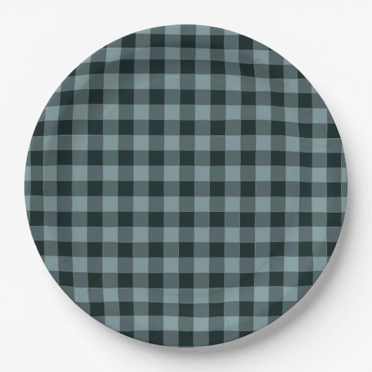 Blue Black Checkered Gingham Pattern Pappteller (Vorderseite)