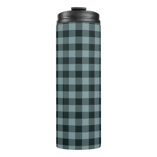 Blue Black Checkered Gingham Pattern Thermosbecher (Vorderseite)