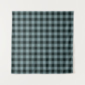Blue Black Checkered Gingham Pattern Wandteppich (Vorderseite (Horizontal))