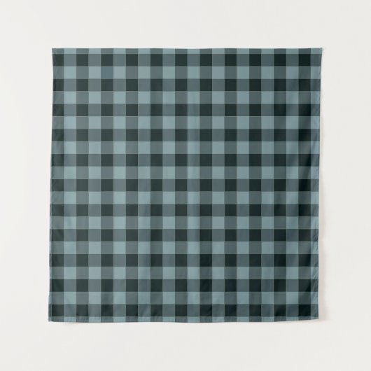 Blue Black Checkered Gingham Pattern Wandteppich (Vorderseite (Horizontal))