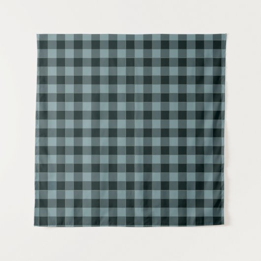 Blue Black Checkered Gingham Pattern Wandteppich (Vorderseite)