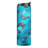 Blue & Black Cheetah Leopard Druckpunkte kundenspe Thermosbecher (Nach links gedreht)