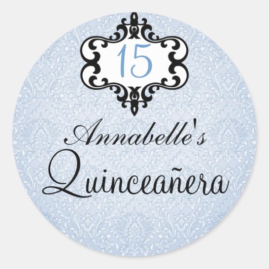 Blue & Black Chic Damask Quinceñera Sticker (Vorderseite)