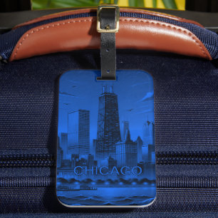 Blue Black Chicago Skyline Gepäckanhänger
