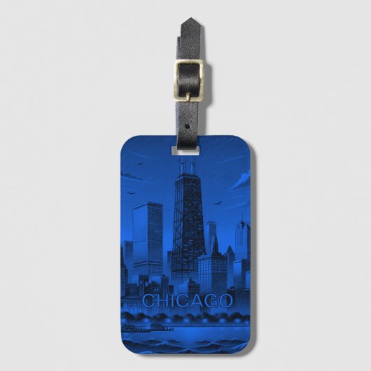 Blue Black Chicago Skyline Gepäckanhänger (Vorderseite Vertikal)