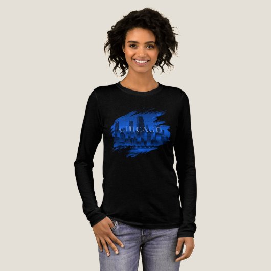 Blue Black Chicago Skyline Tri-Blend Shirt (Volle Vorderseite)