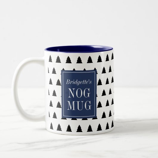 Blue Black Christmas Tree Gemustert Personalisiert Zweifarbige Tasse (Links)