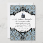 Blue Black Damask Baby Boy Dusche Einladungen (Rückseite)
