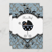 Blue Black Damask Baby Boy Dusche Einladungen (Vorne/Hinten)