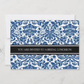 Blue Black Damask Bridal Lunch Einladung (Vorderseite)