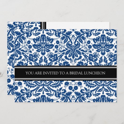 Blue Black Damask Bridal Lunch Einladung (Vorne/Hinten)