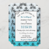 Blue Black Damask Classy Wedding Einladungen (Vorne/Hinten)
