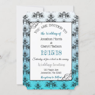 Blue Black Damask Classy Wedding Einladungen
