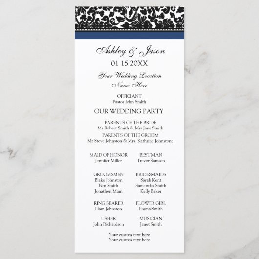 Blue Black Damask Foto Hochzeitsprogramm Programm (Rückseite)