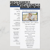 Blue Black Damask Foto Hochzeitsprogramm Programm (Vorne/Hinten)
