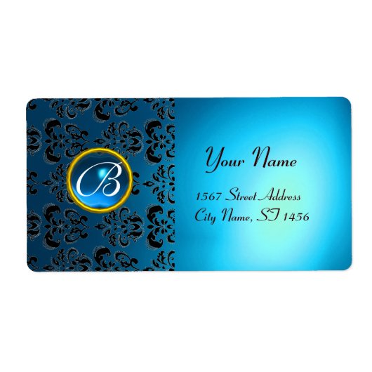 BLUE BLACK DAMASK MONOGRAM, Saphir Turquase (Vorne)