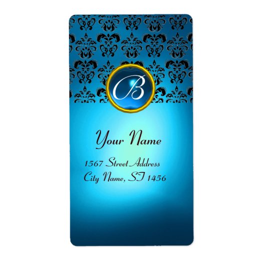 BLUE BLACK DAMASK MONOGRAM, Saphir Turquase (Vorne)
