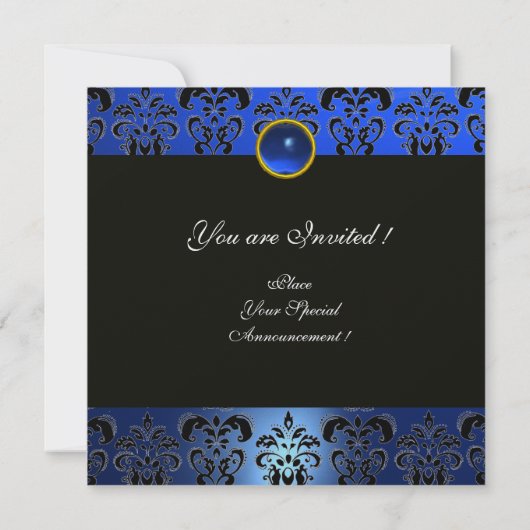 BLUE BLACK DAMASK MONOGRAM SAPPHIRE WHITE ICE EINLADUNG (Rückseite)