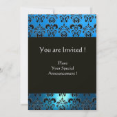 BLUE BLACK DAMASK MONOGRAMM, hell weiß Einladung (Rückseite)