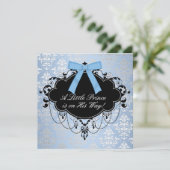 Blue Black Damask Prince Baby Boy Dusche Einladung (Stehend Vorderseite)