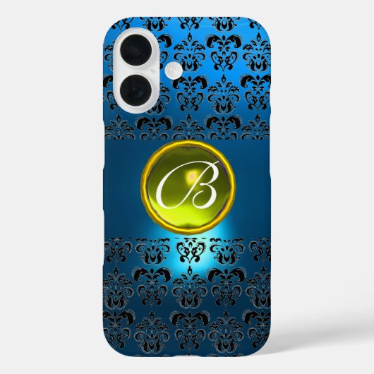 BLUE BLACK DAMASK YELLOW GEM MONOGRAMM Case-Mate iPhone HÜLLE (Rückseite)