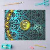 BLUE BLACK DAMASK YELLOW GEMSTONE MONOGRAMM SEIDENPAPIER (Basteln)
